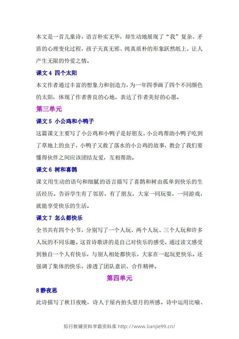 图片[2]-一年级语文下册课文内容中心思想专题归纳汇总-学霸资料库学科资源下载
