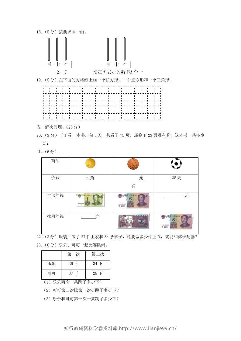 图片[3]-2021-2022学年江苏省苏州市太仓市一年级下学期数学期末试题及答案(Word版)-学霸资料库学科资源下载