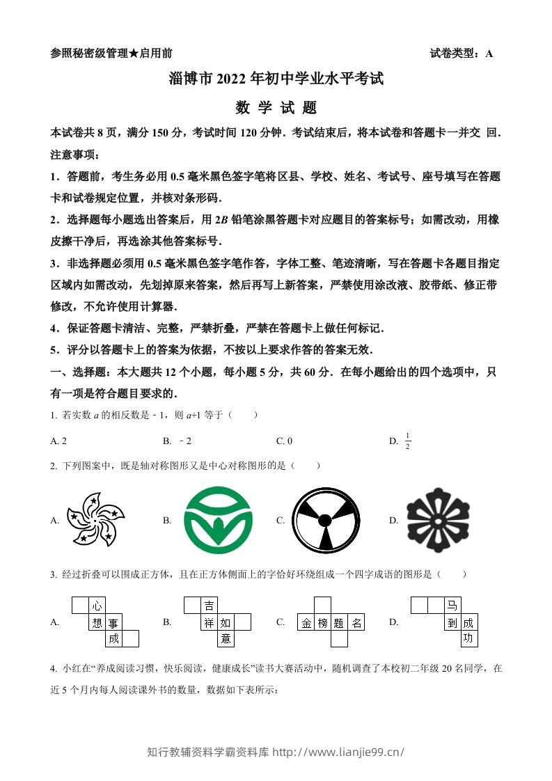 2022年山东省淄博市中考数学真题（空白卷）-学霸资料库学科资源下载