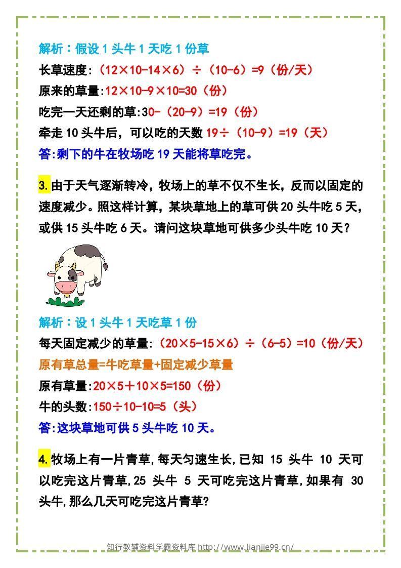 图片[2]-六年级数学下册《牛吃草问题》例题+答案-学霸资料库学科资源下载