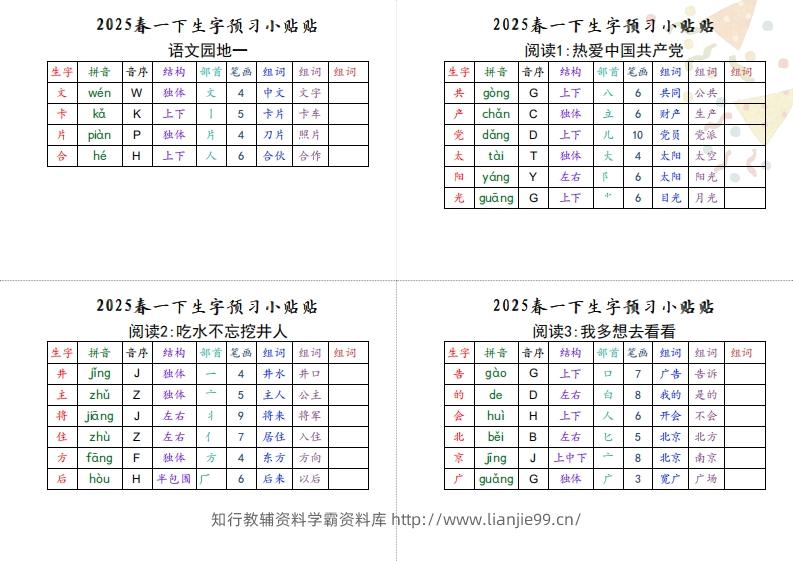 图片[2]-【生字小贴贴】一下语文最终版生字预习-学霸资料库学科资源下载