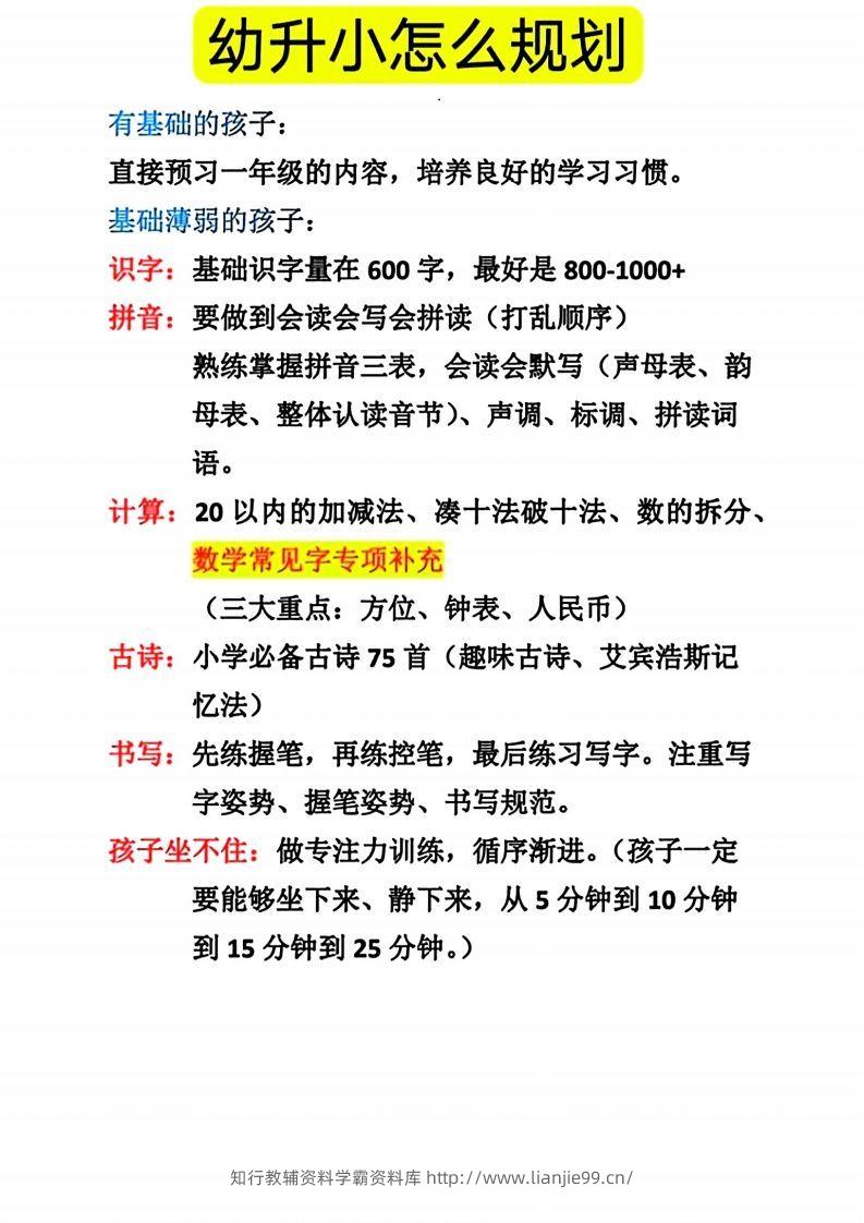 幼升小怎么规划-学霸资料库学科资源下载