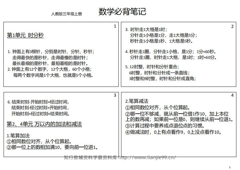 【人教三年级】数学上册必背笔记-学霸资料库学科资源下载