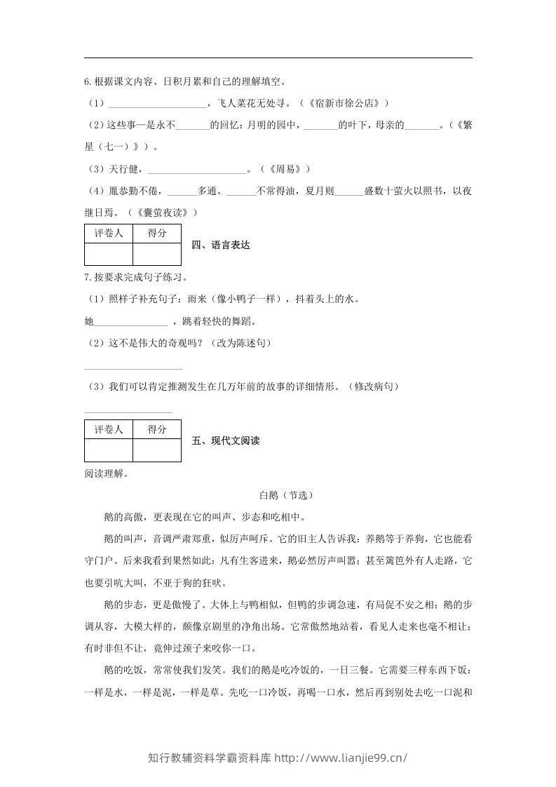 图片[2]-2019-2020学年江西省吉安市吉安县四年级下学期期末语文真题及答案(Word版)-学霸资料库学科资源下载