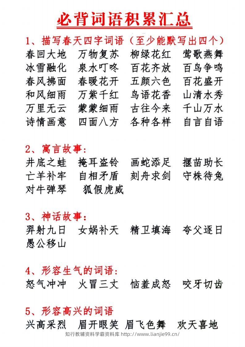 1.10【必背词语积累汇总】一下语文-学霸资料库学科资源下载