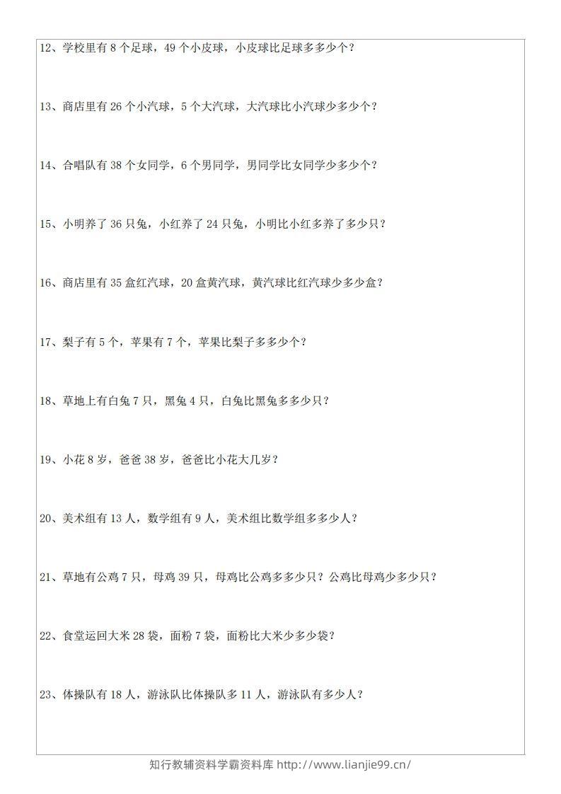 图片[2]-1年级数学应用题大全(含答案).doc-学霸资料库学科资源下载
