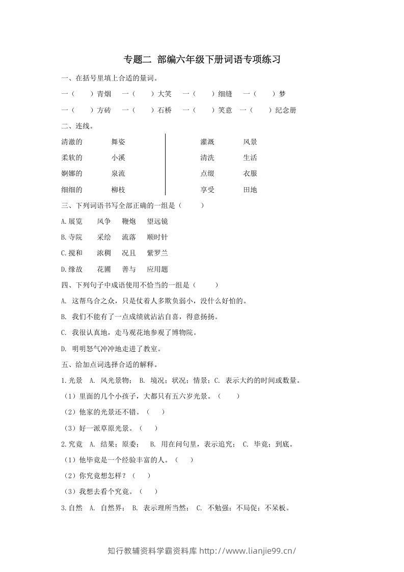 六年级语文下册词语专项（部编版）-学霸资料库学科资源下载