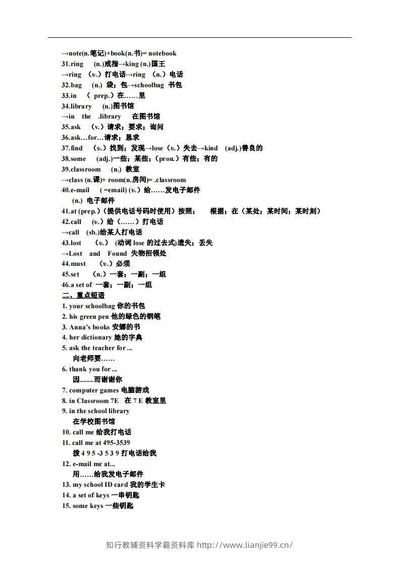 图片[2]-3.人教版七年级上英语Unit3复习提纲-学霸资料库学科资源下载