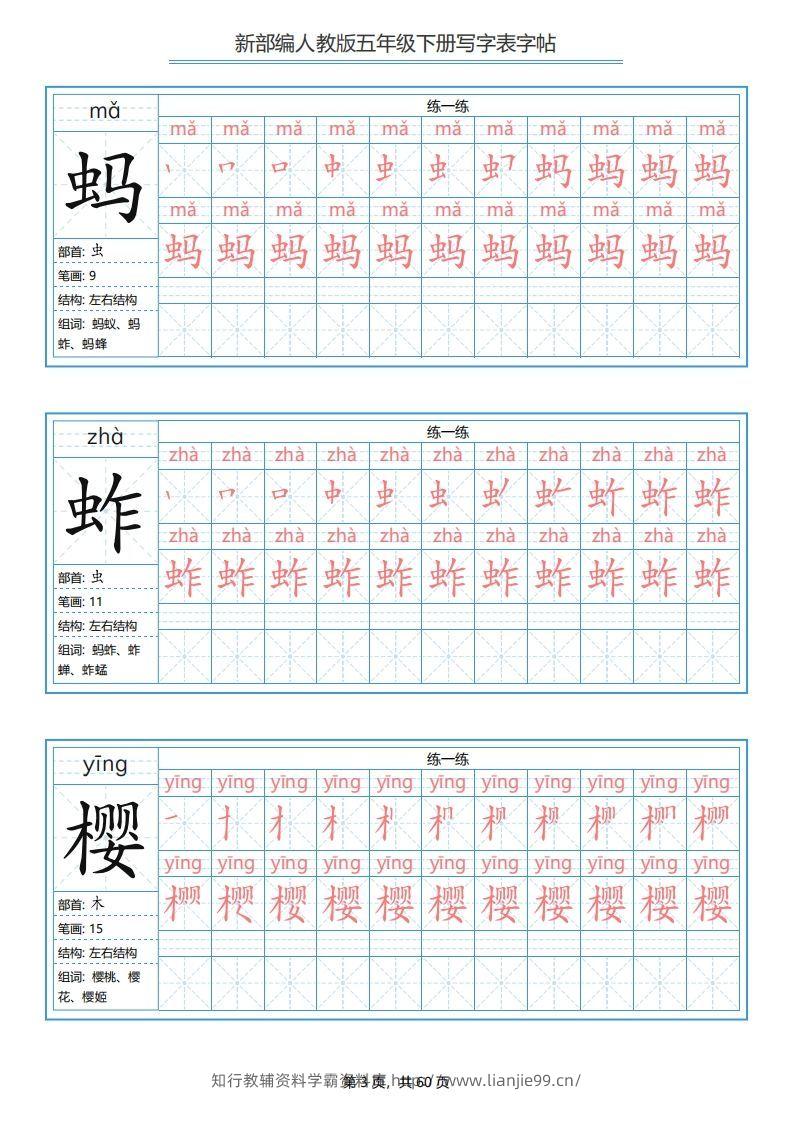 图片[3]-五年级语文下册写字表字帖（60页）PDF（部编版）-学霸资料库学科资源下载