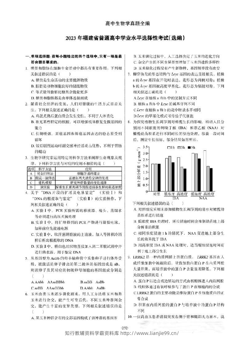 2023年高考生物试卷（福建）（答案卷）-学霸资料库学科资源下载