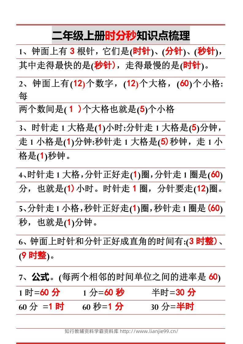 二上数学时分秒知识点梳理-学霸资料库学科资源下载