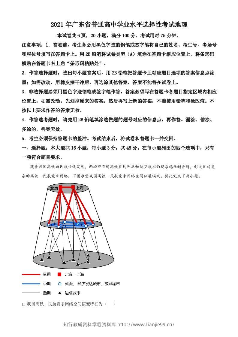 2021年高考地理试卷（广东）（含答案）-学霸资料库学科资源下载