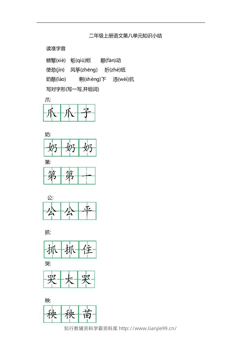 二上语文第八单元知识重点-学霸资料库学科资源下载