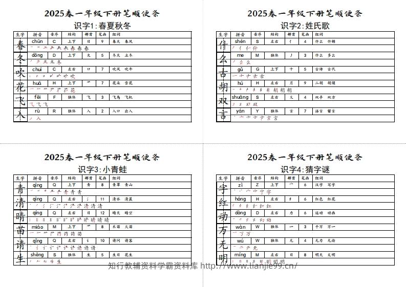 【笔顺小贴贴】一下语文最终版生字预习-学霸资料库学科资源下载