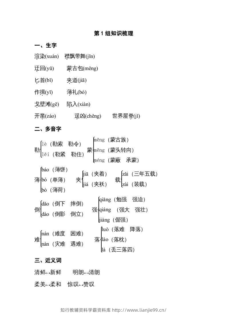 五年级语文下册专项知识梳理（部编版）-学霸资料库学科资源下载