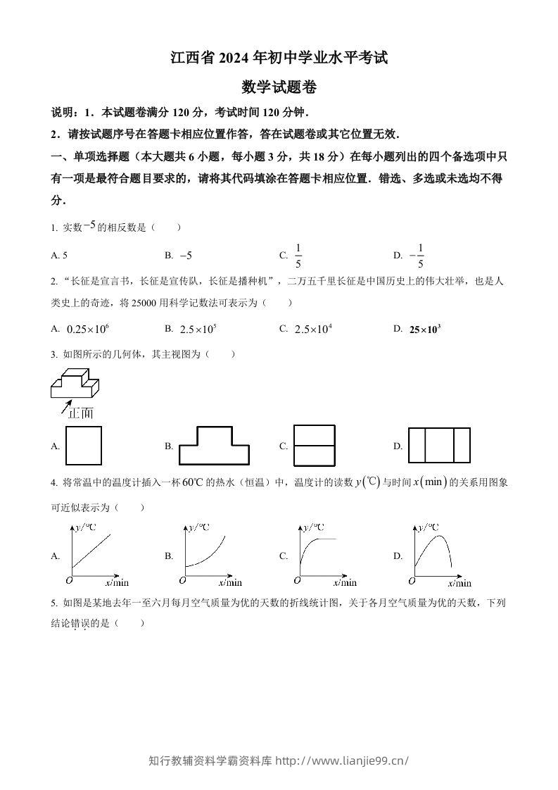 2024年江西省中考数学试题（空白卷）-学霸资料库学科资源下载