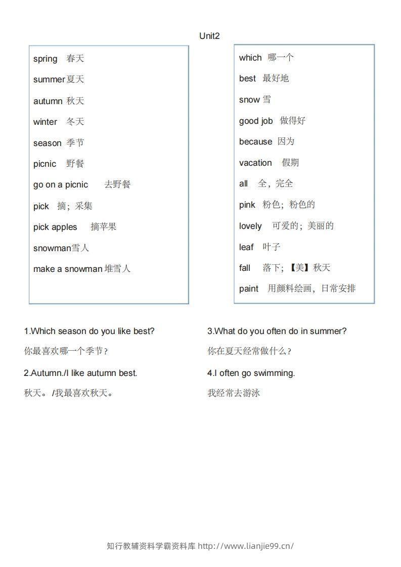 图片[2]-五年级英语下册单词表1（人教PEP版）-学霸资料库学科资源下载