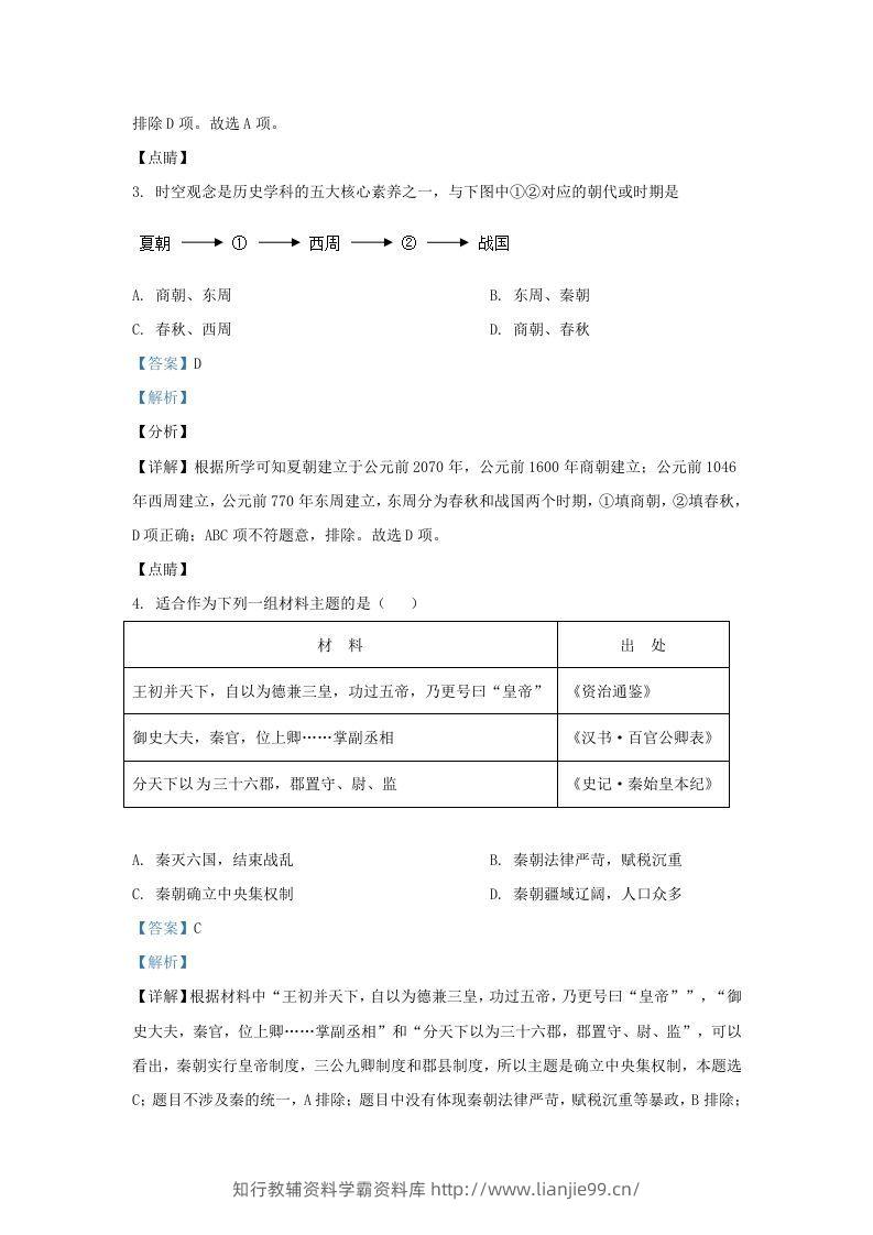 图片[2]-2021-2022学年山东省济南市历城区九年级上学期历史期末试题及答案(Word版)-学霸资料库学科资源下载