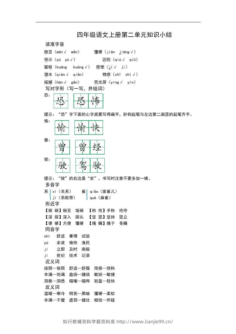 四（上）语文第二单元知识重点-学霸资料库学科资源下载