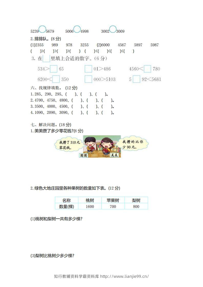 图片[2]-二（下）青岛版数学第一单元检测卷.1（54制）-学霸资料库学科资源下载
