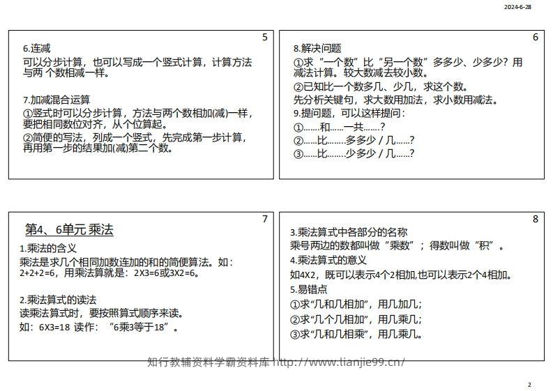 图片[2]-【人教二年级】数学上册必背笔记-学霸资料库学科资源下载