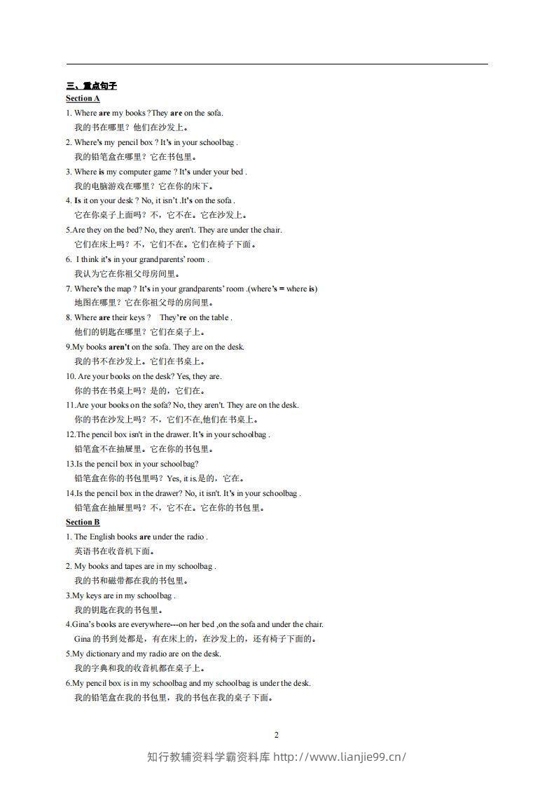 图片[2]-4.人教版七年级上英语Unit4复习提纲-学霸资料库学科资源下载