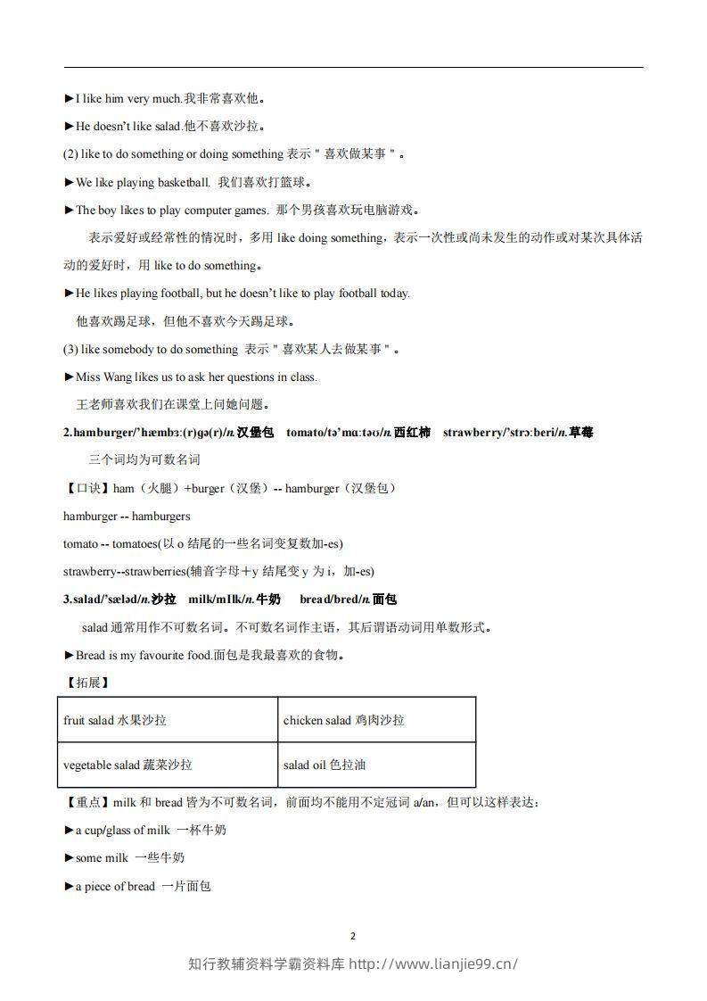 图片[2]-人教版英语七年级上Unit6Doyoulikebananas知识点-学霸资料库学科资源下载