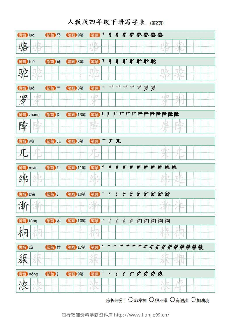 图片[2]-四年级语文下册写字表（20页）PDF（部编版）-学霸资料库学科资源下载