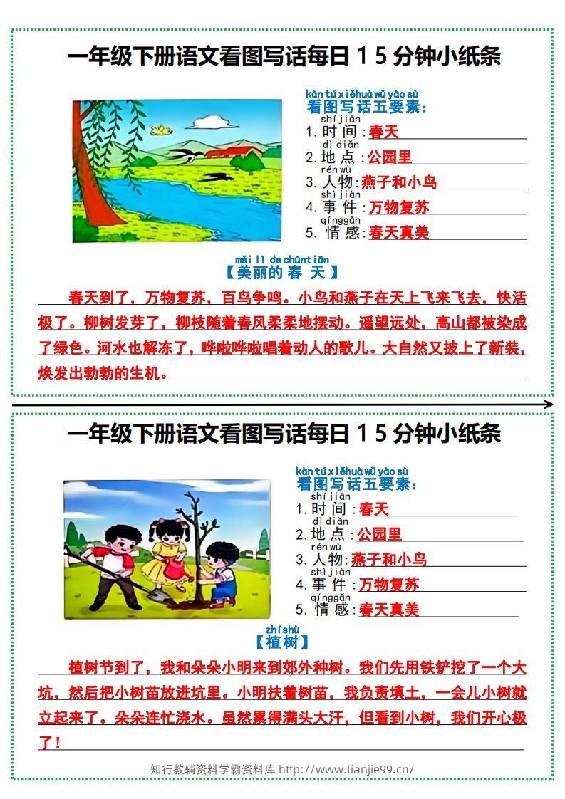 一年级下册语文看图写话每日15分钟小纸条-学霸资料库学科资源下载
