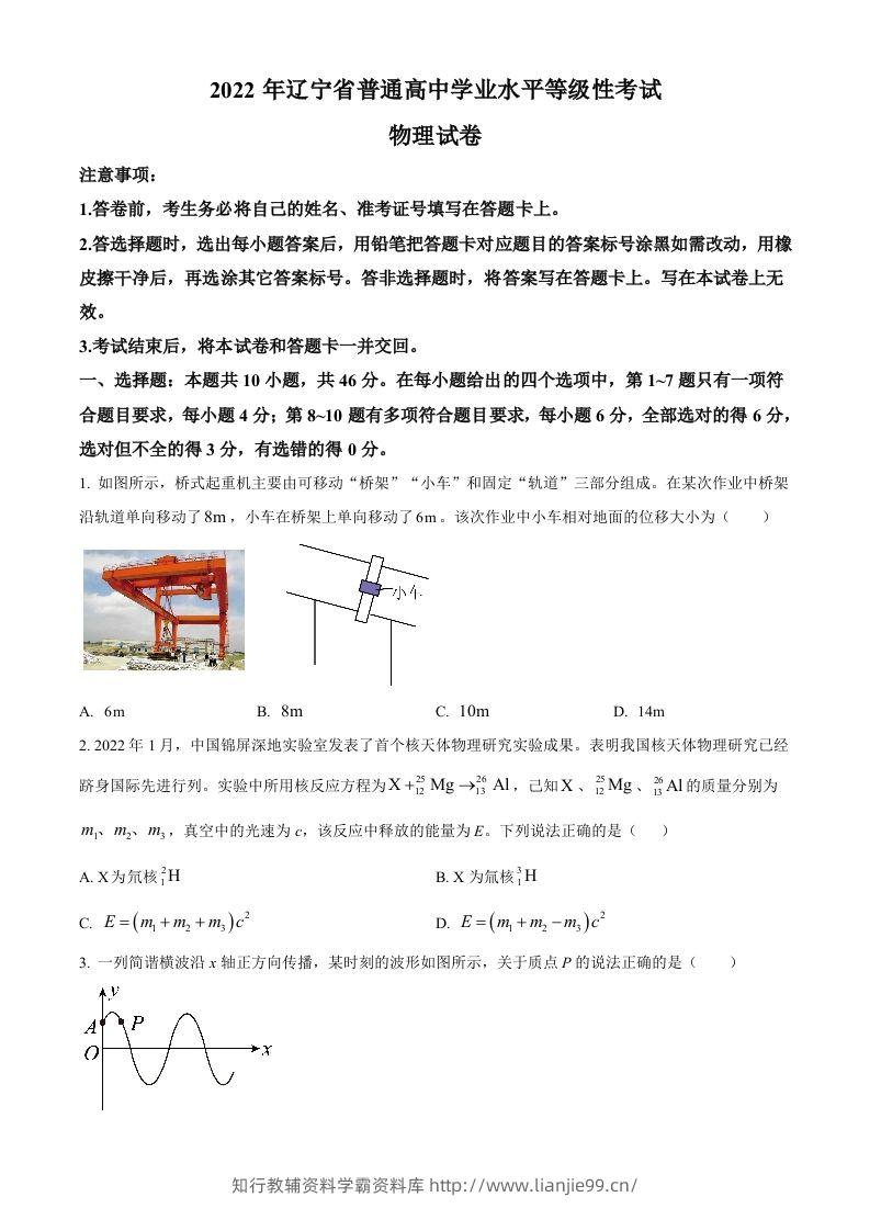 2022年高考物理试卷（辽宁）（空白卷）-学霸资料库学科资源下载