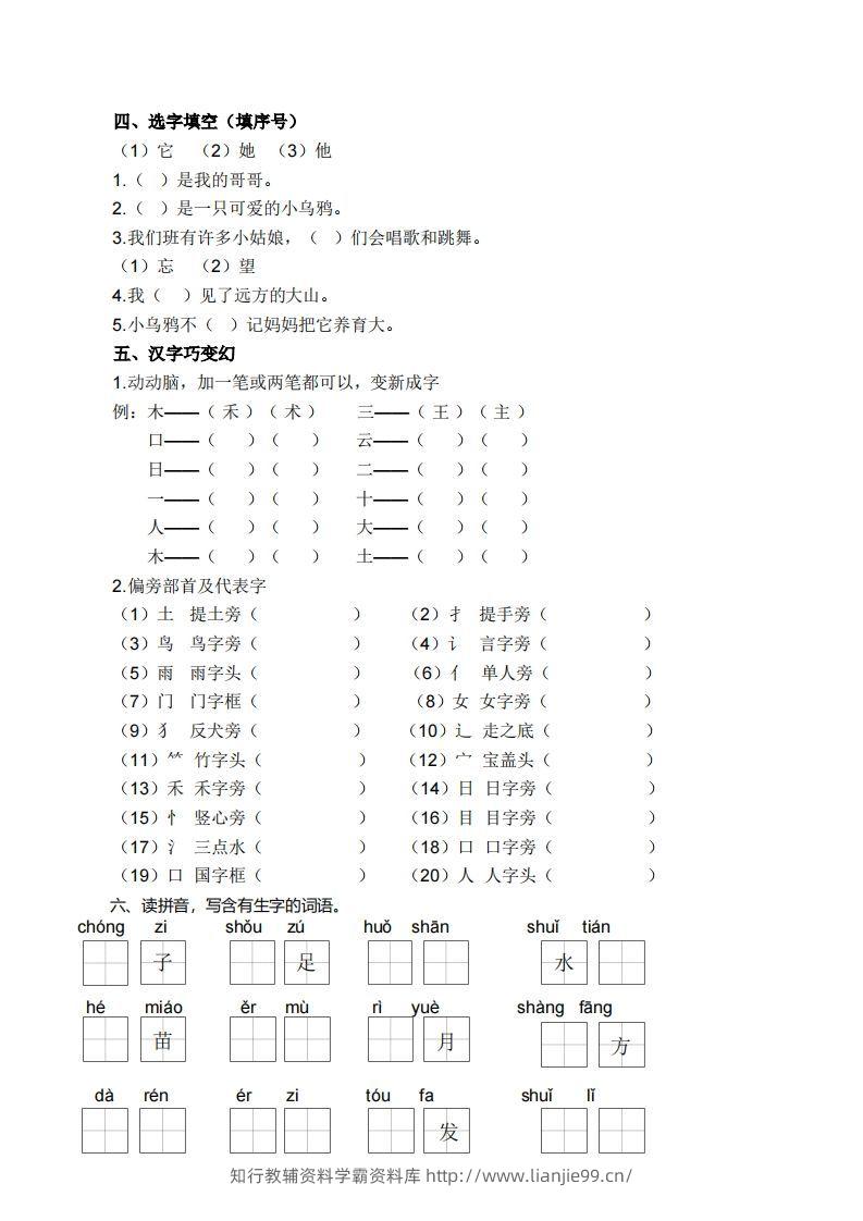 图片[2]-一上语文生字专项练习-学霸资料库学科资源下载