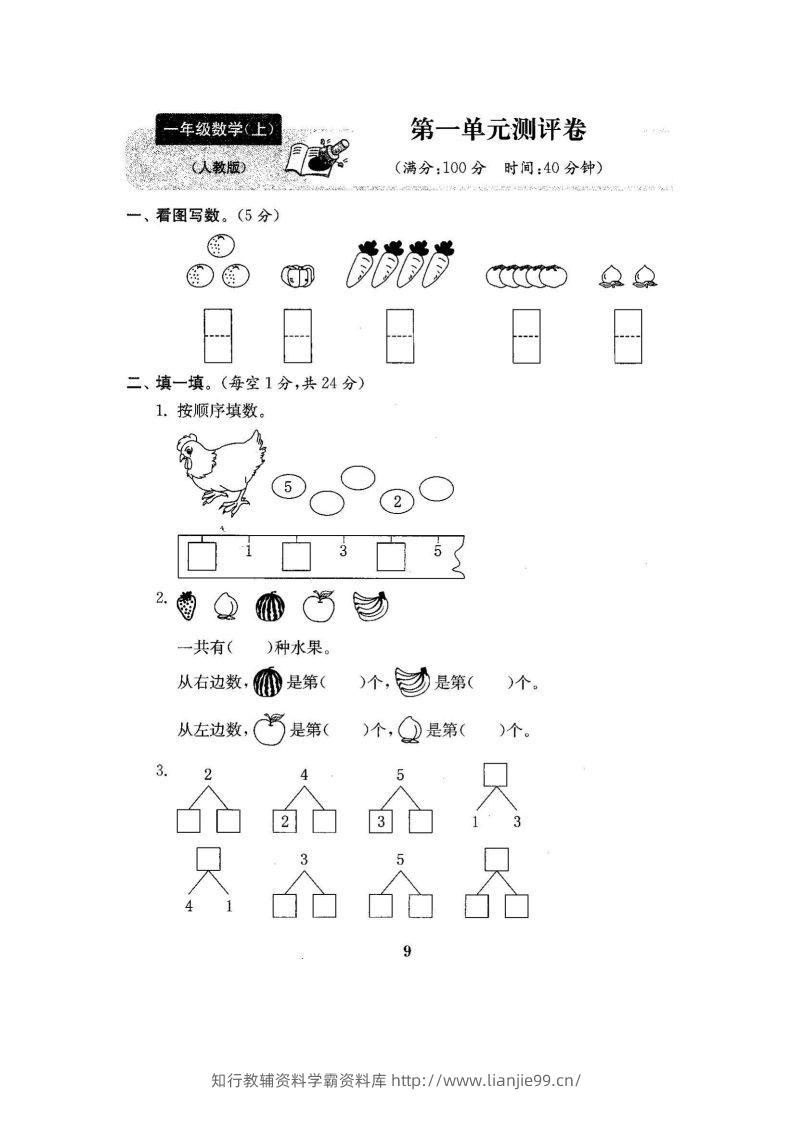一上人教版数学【2024秋-第一单元测试卷7】-学霸资料库学科资源下载