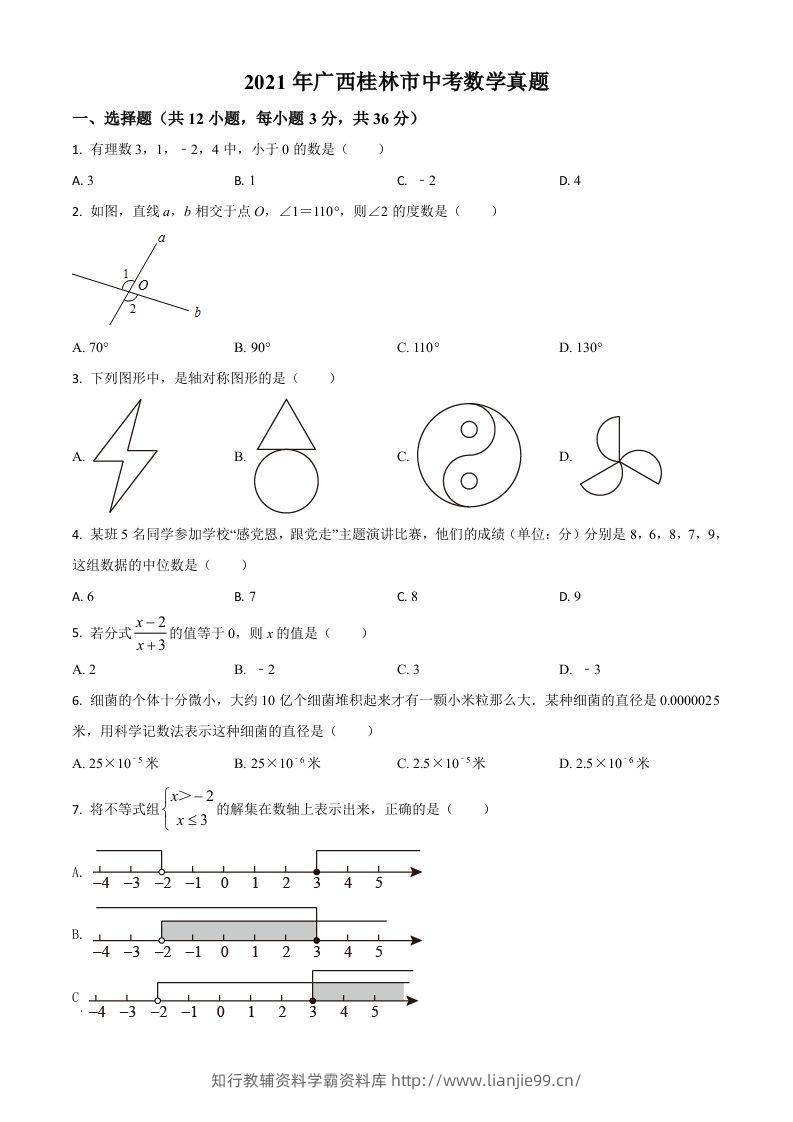广西省桂林市2021年中考数学真题（空白卷）-学霸资料库学科资源下载