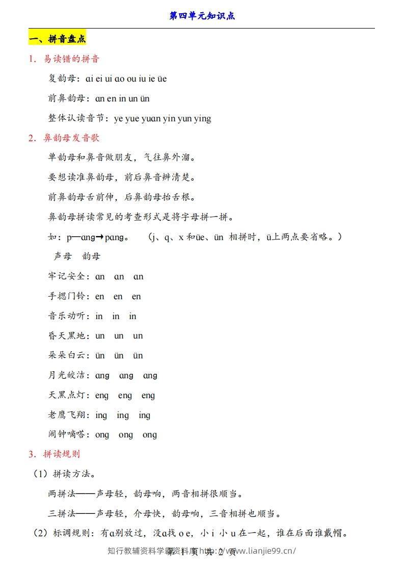 【24新教材】一上语文第4单元知识点梳理-学霸资料库学科资源下载