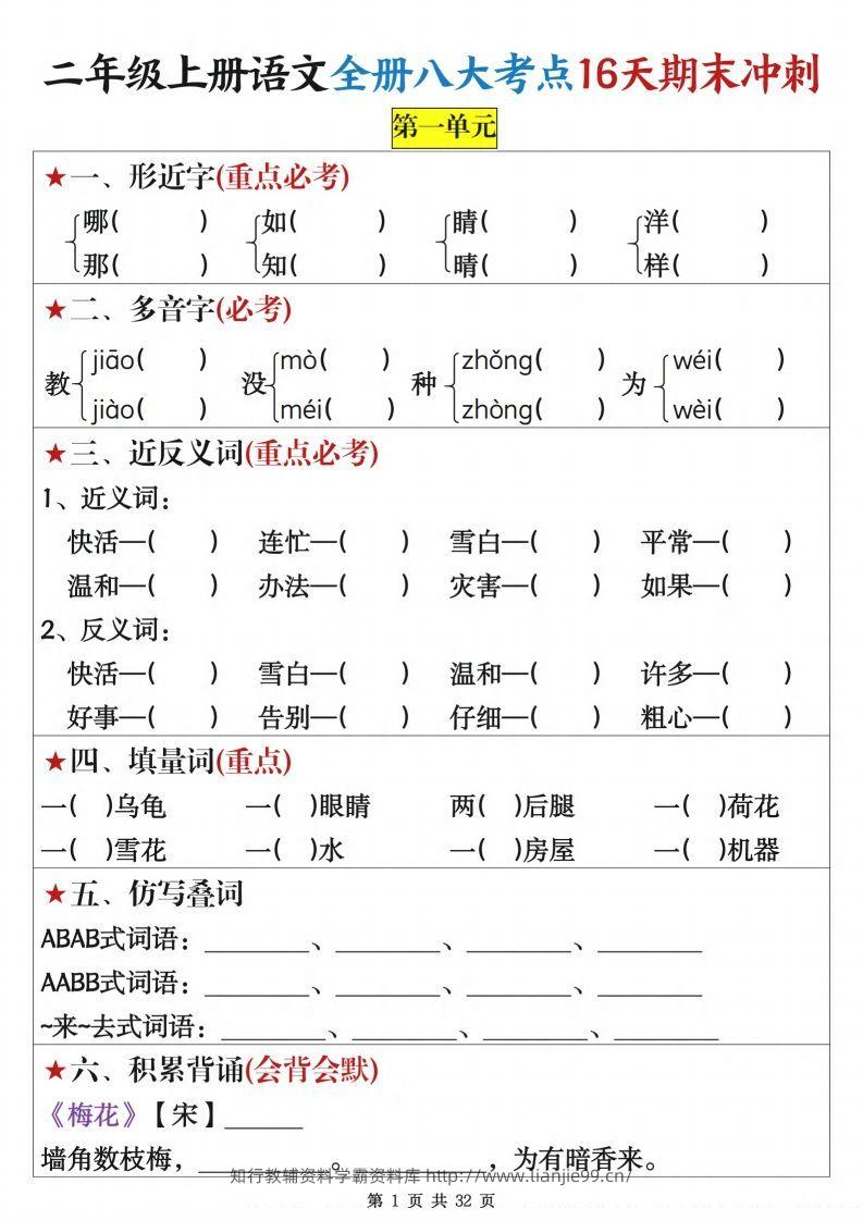 二上语文全册八大考点16天期末冲刺含答案32页-学霸资料库学科资源下载