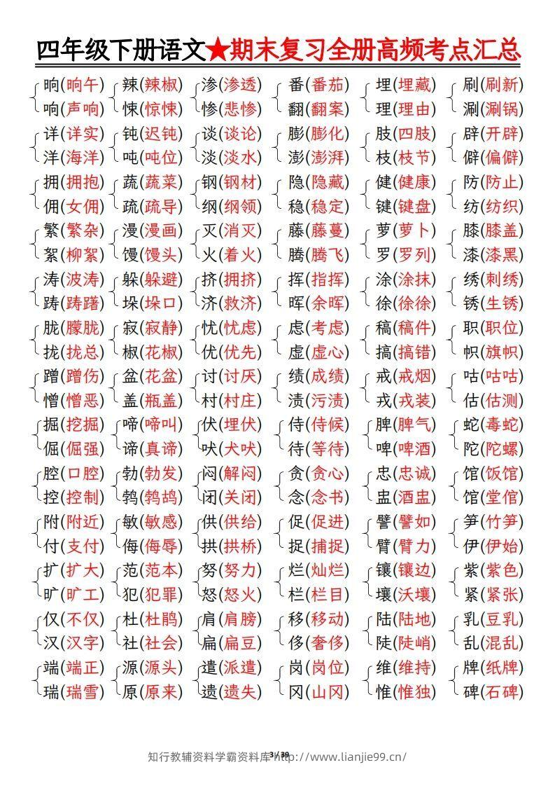 图片[3]-期末复习重点知识汇总四下语文-学霸资料库学科资源下载