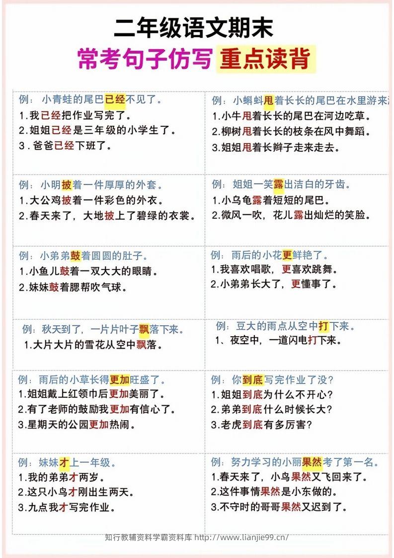 图片[2]-二年级上册语文期末句子仿写-学霸资料库学科资源下载