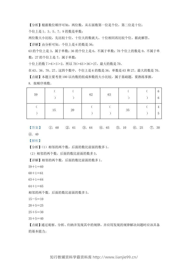 图片[3]-2020-2021学年江苏省徐州市铜山区一年级下册数学期中试题及答案(Word版)-学霸资料库学科资源下载