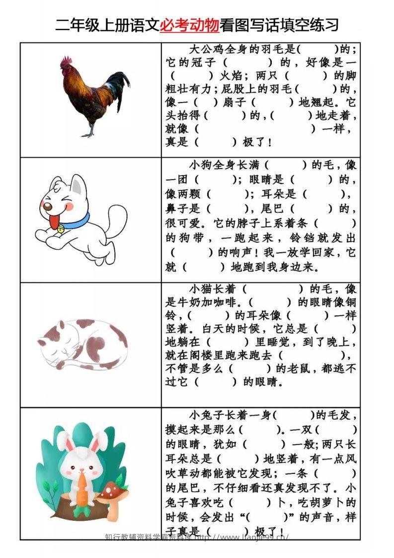 【必考动物】看图写话填空二上语文-学霸资料库学科资源下载