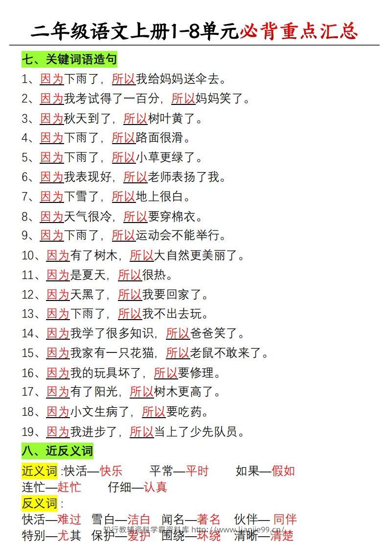图片[3]-【单元必备重点知识汇总】二上语文-学霸资料库学科资源下载