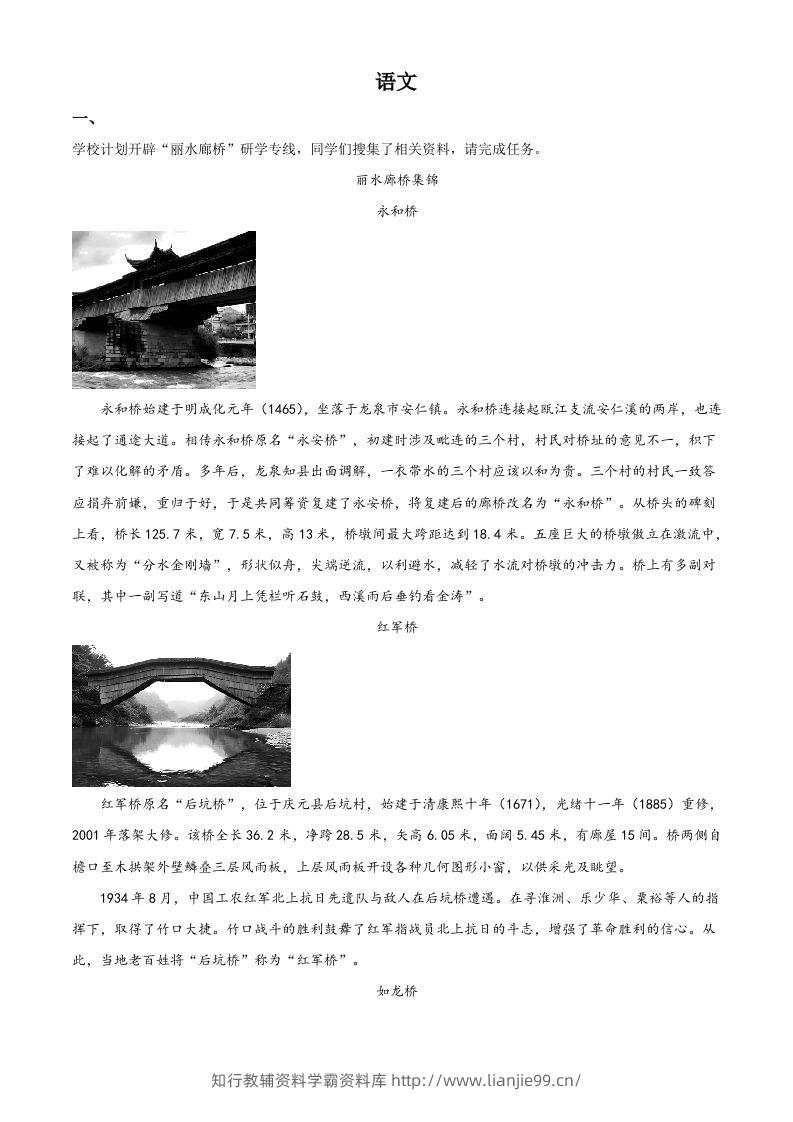 2023年浙江省丽水市中考语文真题（含答案）-学霸资料库学科资源下载