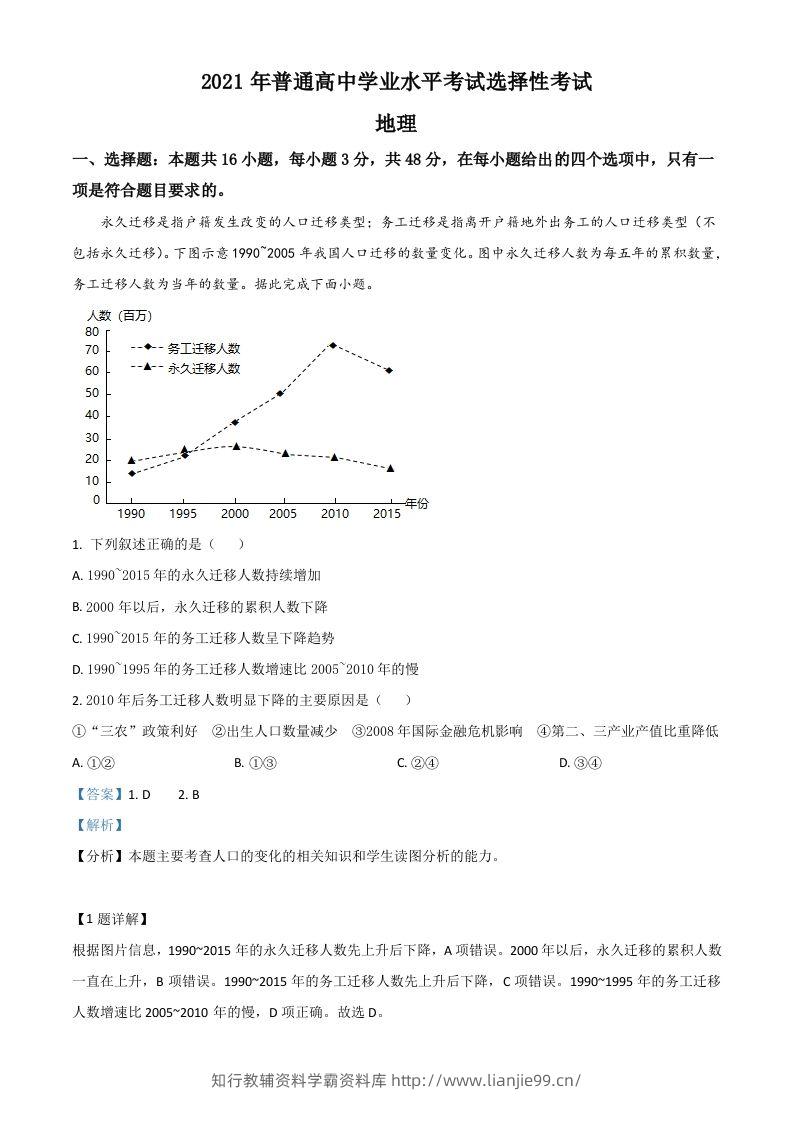 2021年高考地理试卷（湖南）（含答案）-学霸资料库学科资源下载