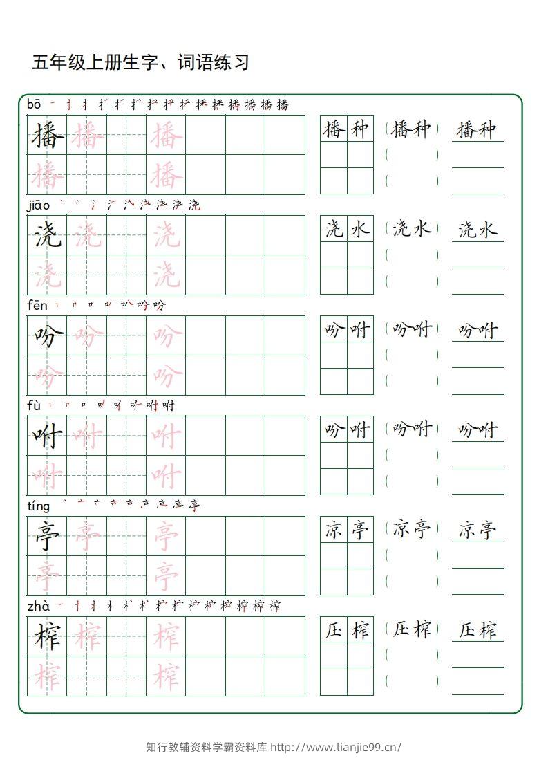 图片[3]-五年级语文上册生字词语练字（秋版）(3)-学霸资料库学科资源下载
