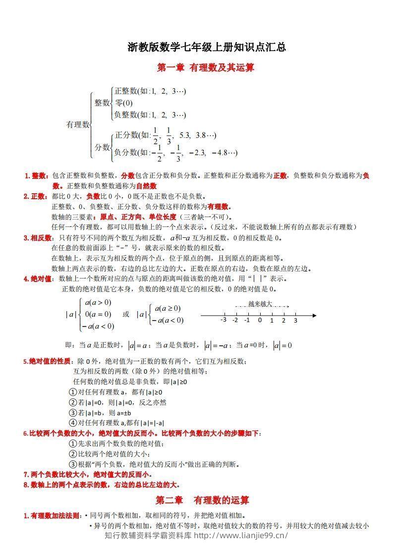 浙教版数学七年级上知识点总结-学霸资料库学科资源下载