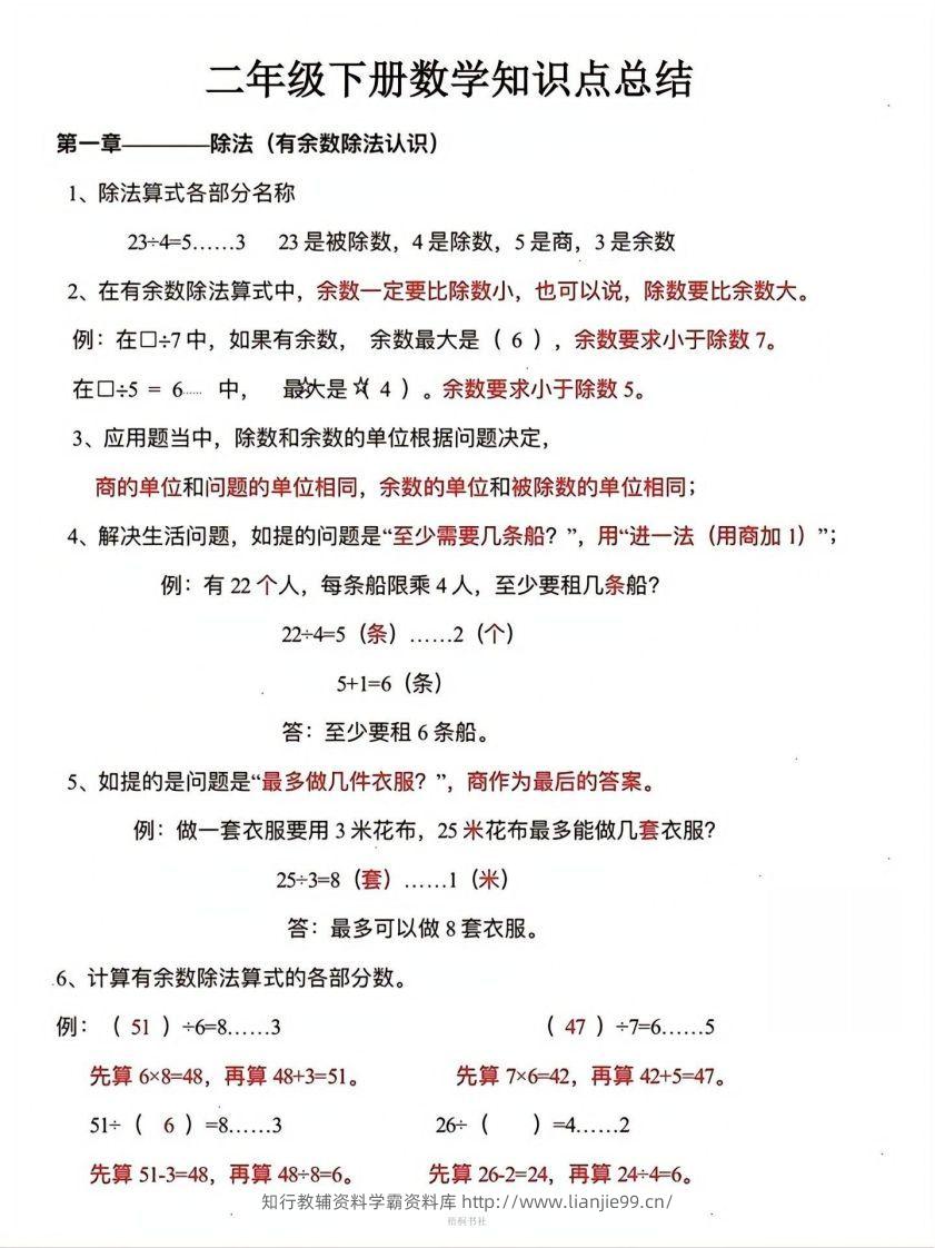 数学二年级下册必背知识点汇总-学霸资料库学科资源下载