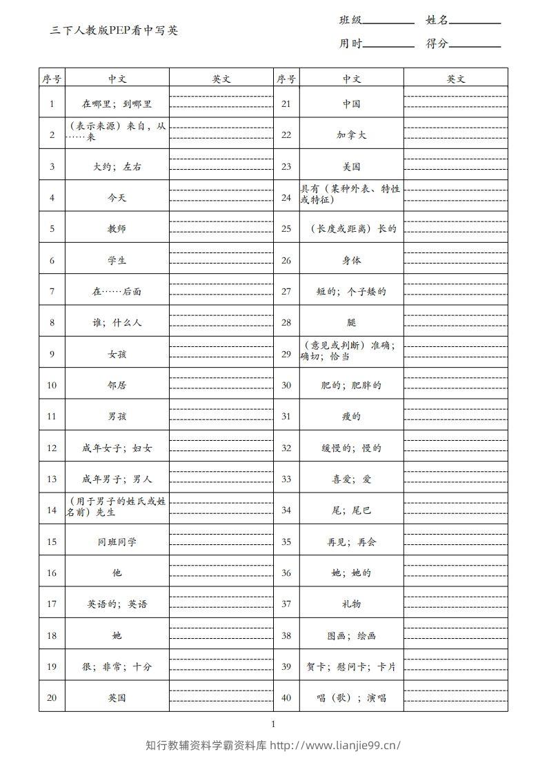 三下人教版英语PEP看中写英-学霸资料库学科资源下载