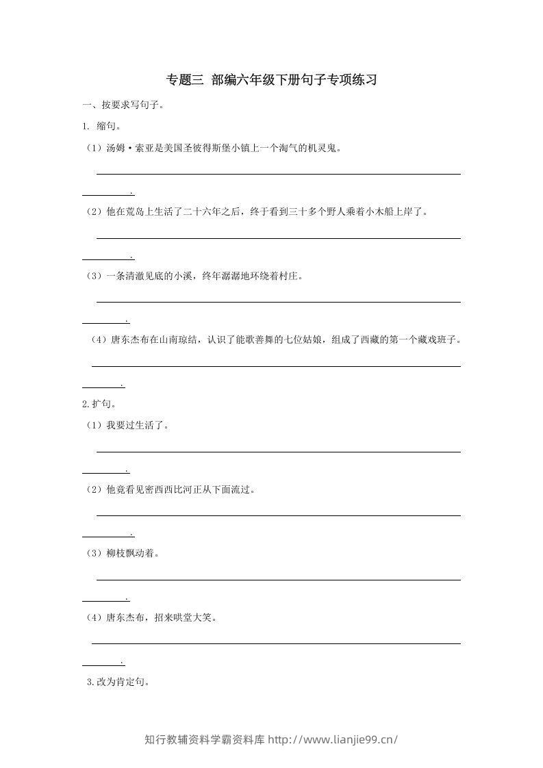 六年级语文下册句子专项（部编版）-学霸资料库学科资源下载
