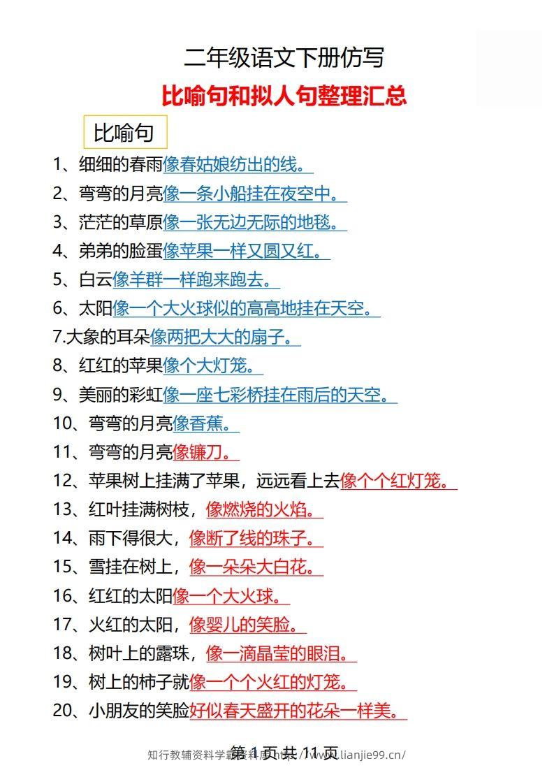 二年级语文下册仿写汇总1-学霸资料库学科资源下载