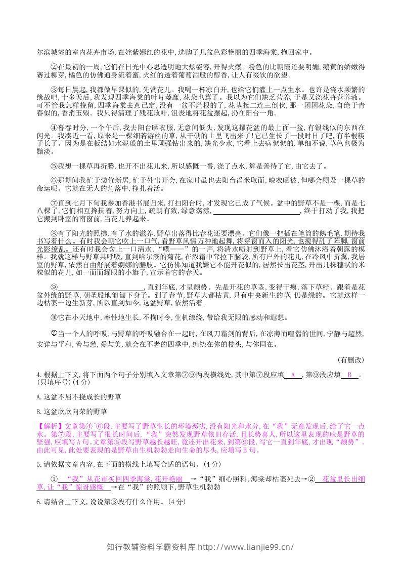 图片[3]-2020-2021学年部编版八年级语文上册第三单元检测试卷及答案(Word版)-学霸资料库学科资源下载
