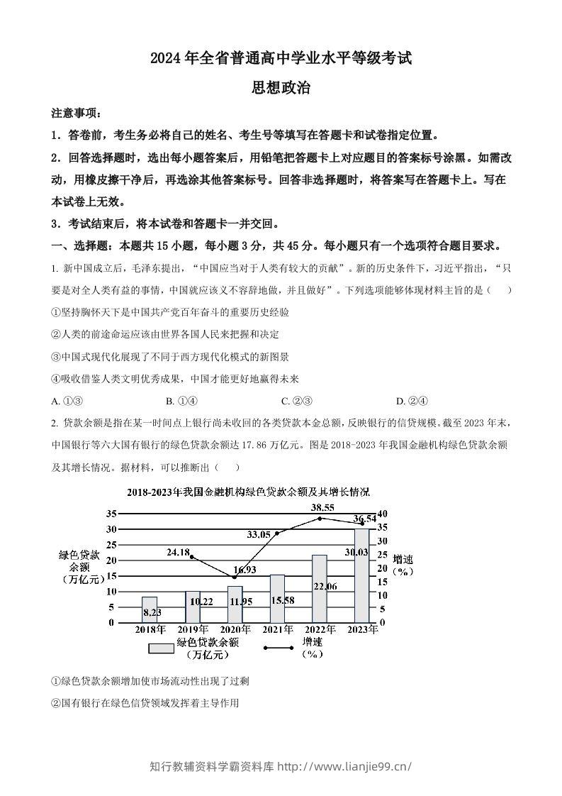 2024年高考政治试卷（山东）（空白卷）-学霸资料库学科资源下载